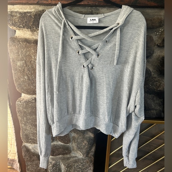 EUC LNA Brushed Leo Lace Up Hooded Sweatshirt - Picture 3 of 6